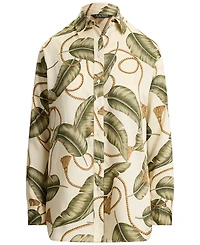 Lauren Ralph Petite Point Collar Relaxed-Fit Rope-Print Twill Shirt