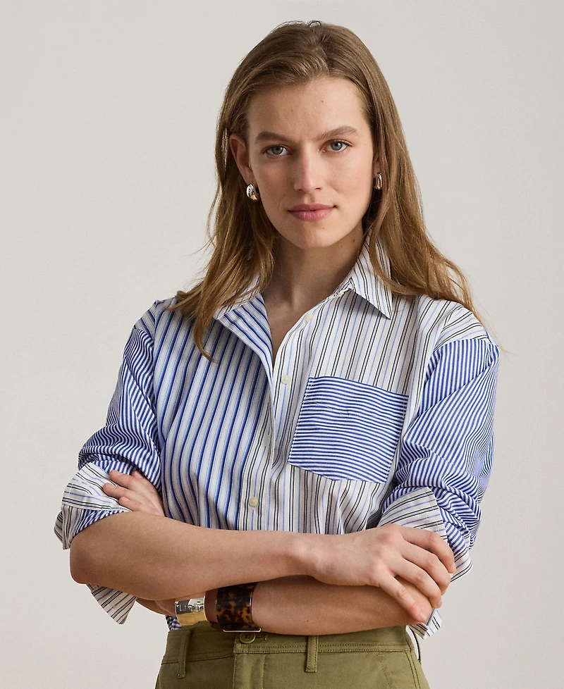 Lauren Ralph Petite Spread Collar Relaxed-Fit Striped Broadcloth Shirt