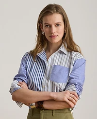 Lauren Ralph Petite Spread Collar Relaxed-Fit Striped Broadcloth Shirt