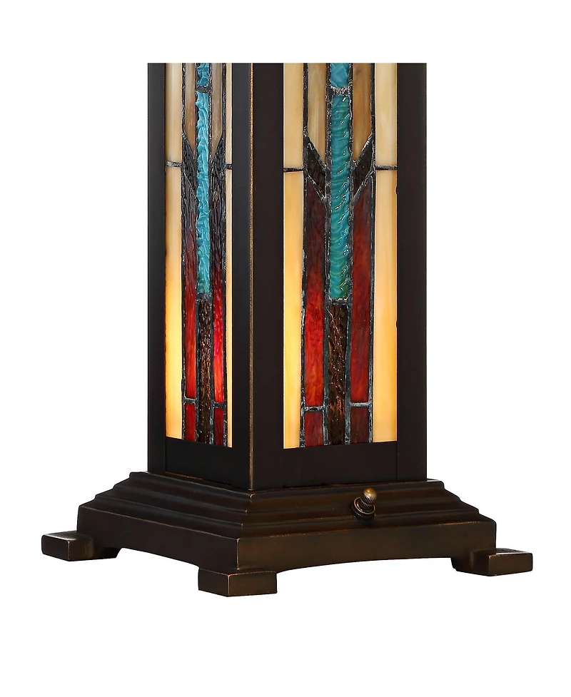 Robert Louis Tiffany Mission Style Table Lamp with Table Top Dimmer and Night Light 25" High Bronze Stained Glass for Living Room Bedroom