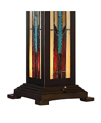 Robert Louis Tiffany Mission Style Table Lamp with Table Top Dimmer and Night Light 25" High Bronze Stained Glass for Living Room Bedroom
