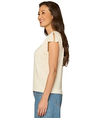 Democracy Petite V-Neck Short-Sleeve Sweater