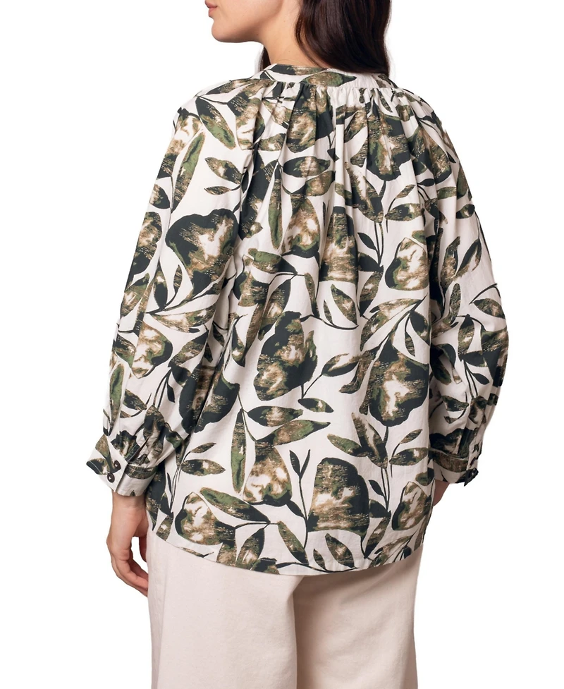 Celtic & Co. Women's Relaxed Cotton Printed V-Neck Blouse