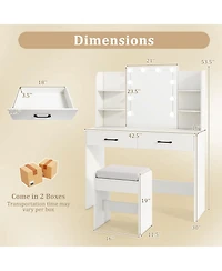 Sugift Vanity Set with Lighted Mirror Stool and Power Outlet