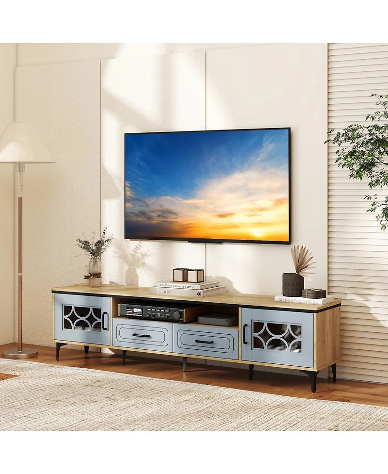 Sugift Farmhouse Tv Stand for TVs up to 80 in with Two Drawers