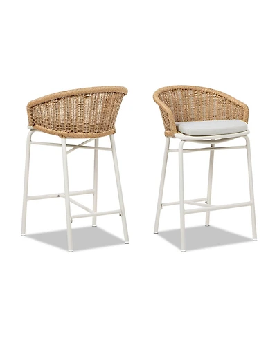 sumyeg Santorini 28" Wicker Back Outdoor Bar Stool with Cushion, Patio Bar Chair Set of 2