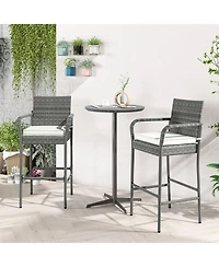 sumyeg Set of 2 Patio Wicker Bar Stools with Armrests and Cushions