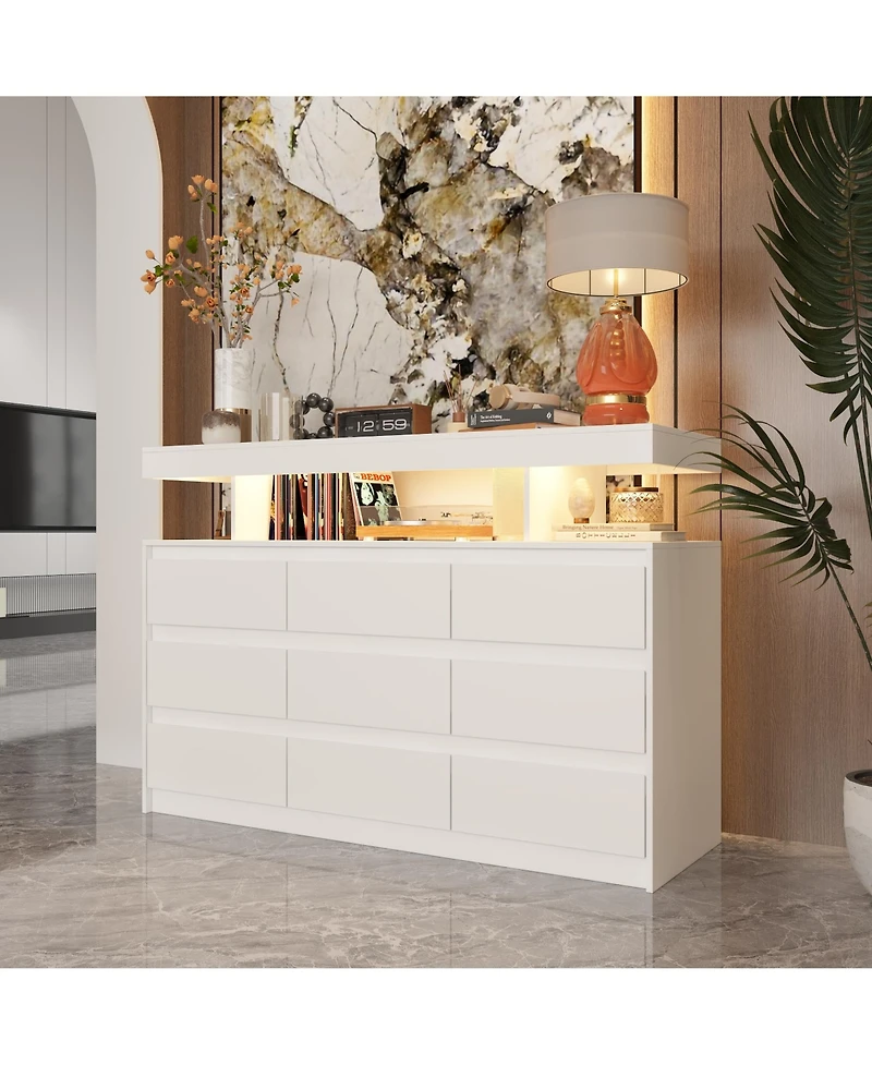 Famapy 9 Drawer Dresser for Bedroom with Led Light and Power Outlet