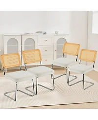 Sugift Rattan Dining Chairs Set of 4, Mid Century Modern, Velvet Upholstered with Rattan Back