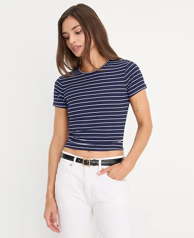 Good American Women's Striped Short-Sleeve Crop T-Shirt