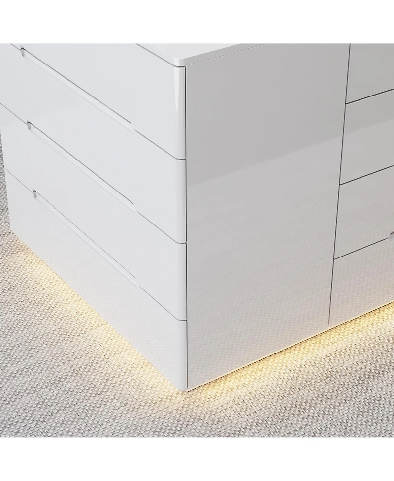 Famapy High Gloss 16 Drawer Dresser with Tempered Glass and Led Light Strip, Display Cabinet,Bedroom Armoire