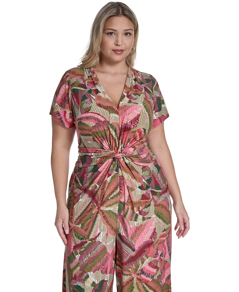 Vince Camuto Plus Short-Sleeve Front Wide-Leg Jumpsuit