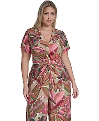 Vince Camuto Plus Short-Sleeve Front Wide-Leg Jumpsuit