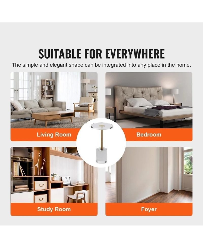 Sugift Clear Acrylic End Table, Round Side Table with Solid Base, 11.9 x 11.9 Inch