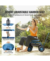 Sugift Rolling Garden Workseat with 360-Degree Swivel Seat and Adjustable Handle for Yard Use