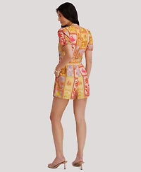 Kensie Women's Short-Sleeve V-Neck Printed Romper