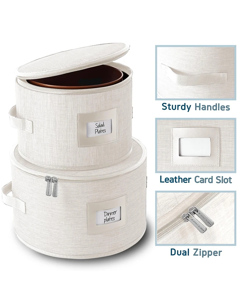 StorageBud Fine China Storage Containers Hard Shell, 4 Piece Dish Storage Containers, Quilted Plate Containers, Stackable Dish Organizer