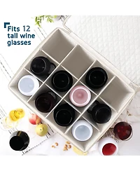 StorageBud Wine Glass Storage Box with Dividers, Quilted Stackable Stemware Case, Hard Shell China Container for 12 Glasses, Moving & Organization