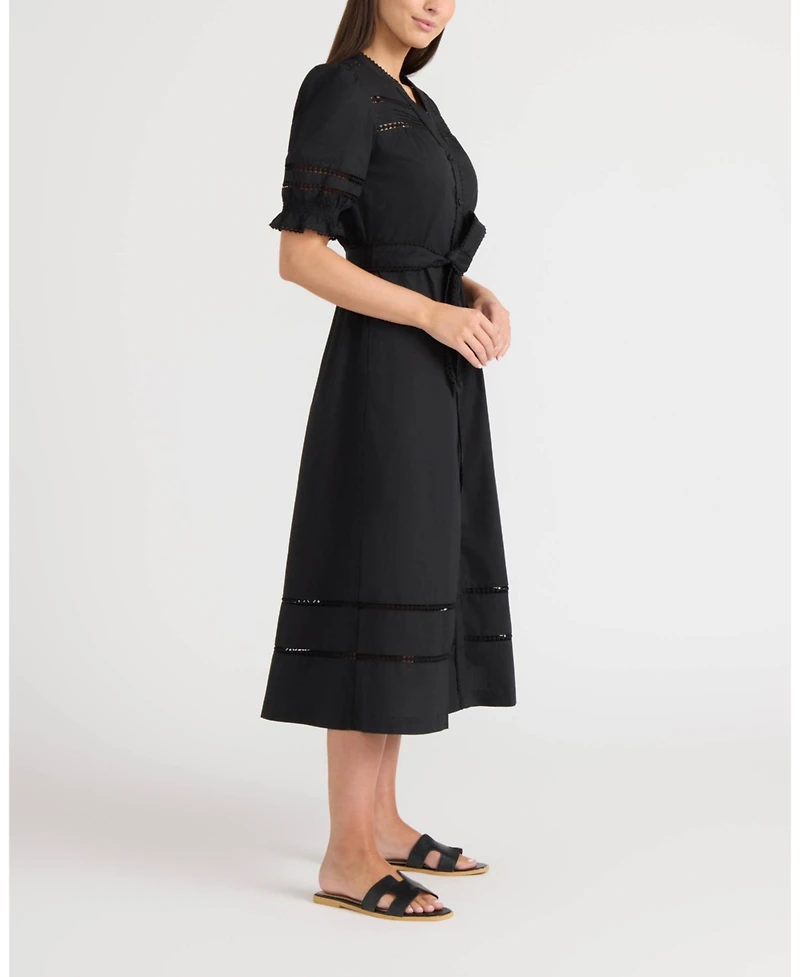 Ellen Tracy Women's Button Front Midi Dress with Self Belt