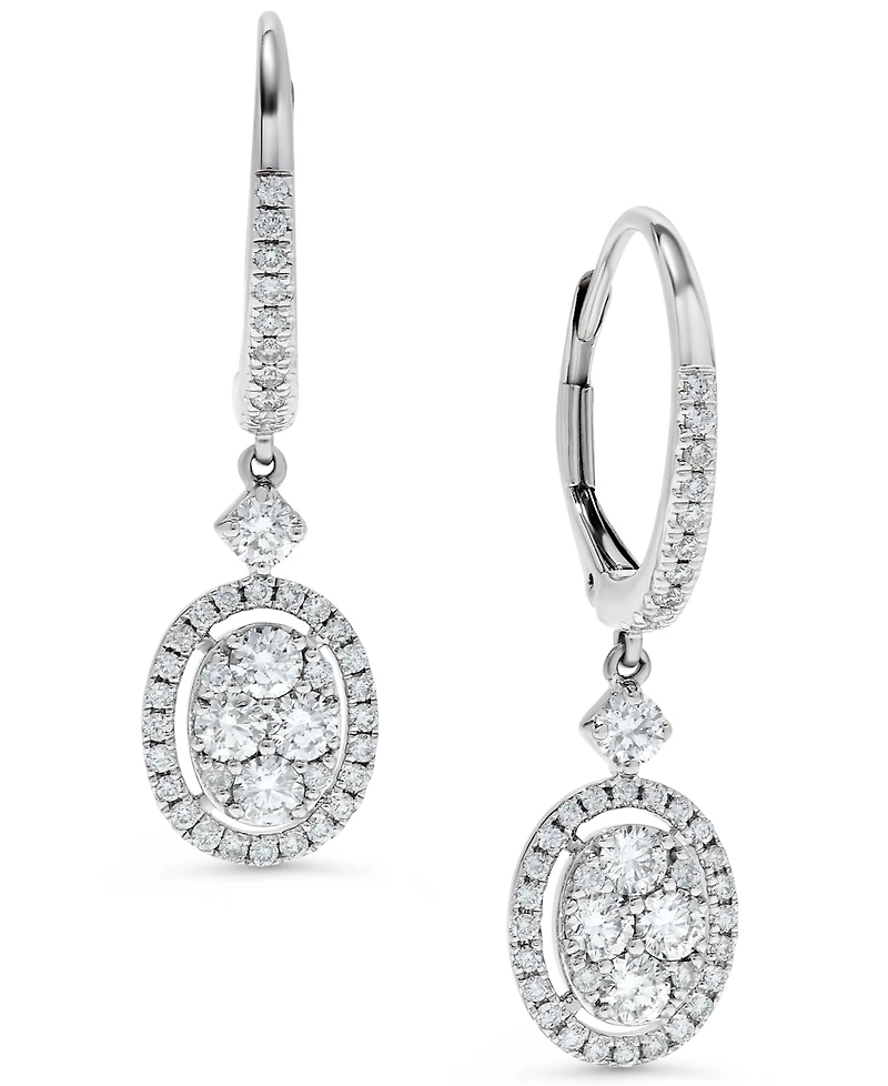 Diamond Halo Cluster Oval Drop Earrings (1 ct. t.w.) in 14k White Gold