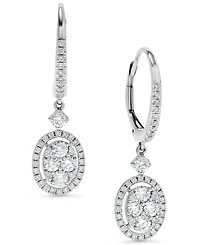 Diamond Halo Cluster Oval Drop Earrings (1 ct. t.w.) in 14k White Gold
