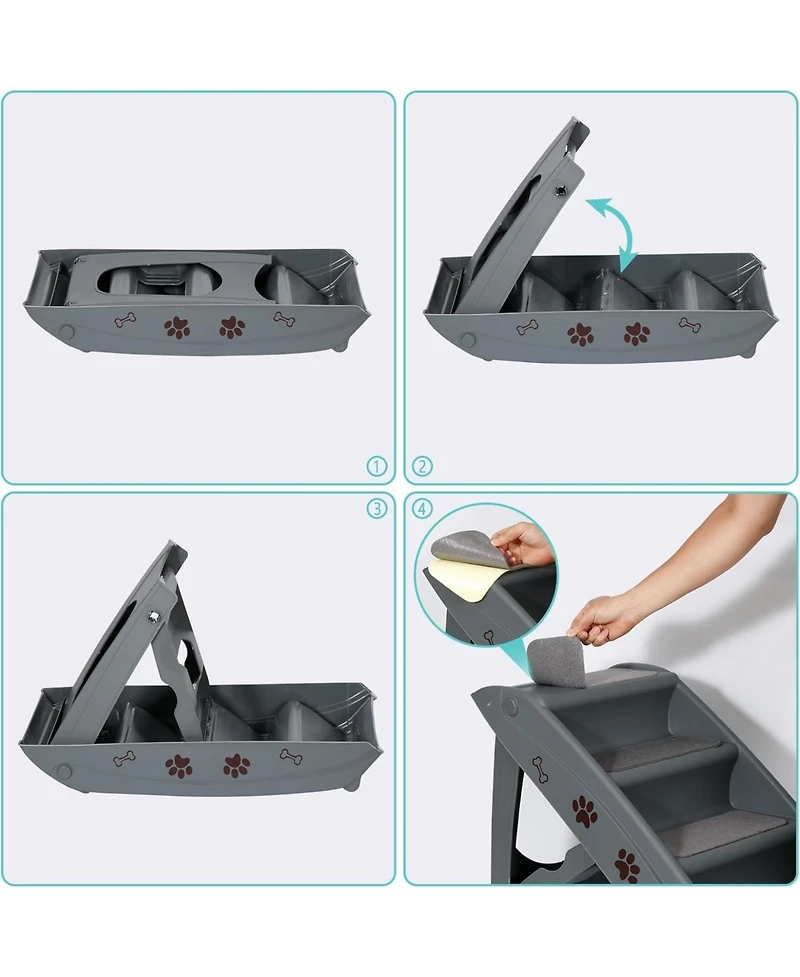 Zeny Folding Dog Stairs, Portable Indoor/Outdoor Pet Steps for Bed, Couch and Car, Pet Staris for Small Pet Dog/Cat