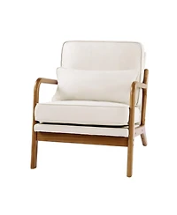Sugift Accent Chair, Mid Century Modern Armchair, Solid Wood Frame, Linen Fabric