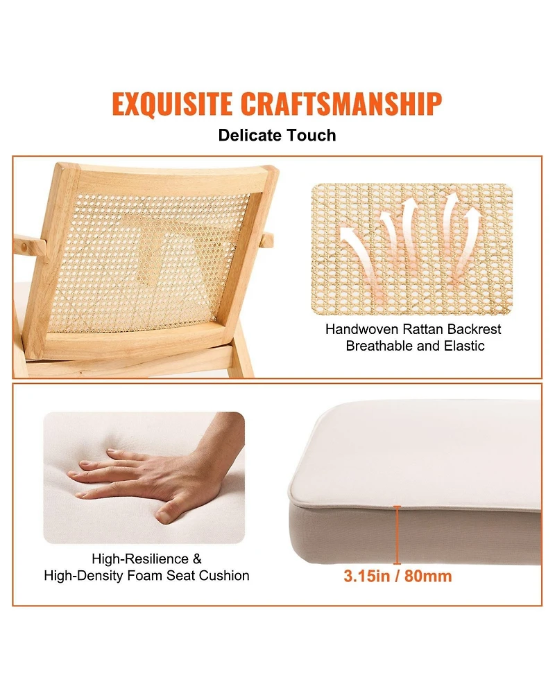 Sugift Mid Century Modern Rattan Chair, Velvet Upholstered Accent Chair for Living Room