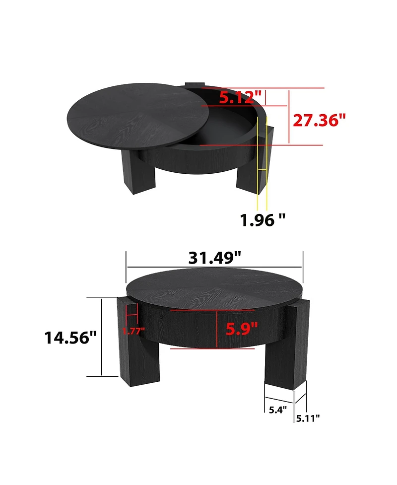 Rainsken 31.5'' Round Coffee Table with Hidden Storage