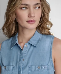 Dkny Jeans Women's Sleeveless Collared Neck Jumpsuit