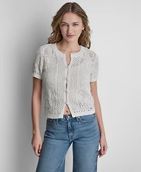 Dkny Jeans Women's Short-Sleeve Crewneck Cardigan