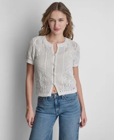 Dkny Jeans Womens Short Sleeve Crewneck Cardigan