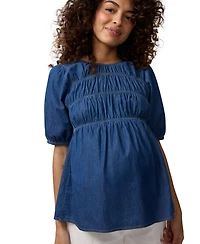 Ingrid + Isabel Maternity & Short Sleeve Chambray Smocked Top