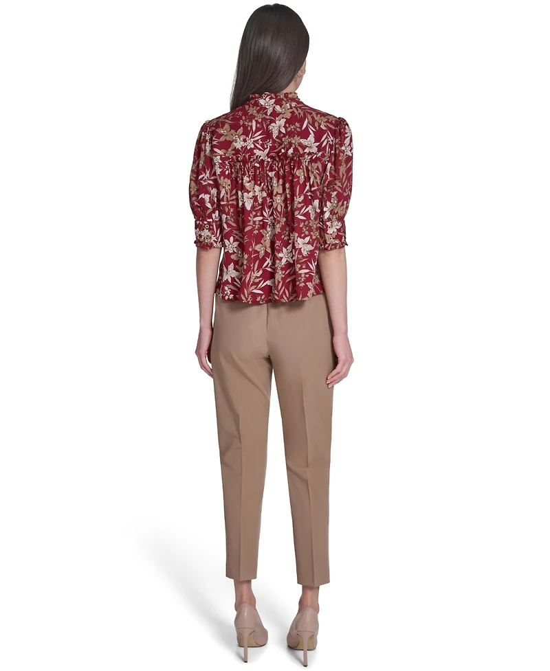 Tommy Hilfiger Women's Ruffle Puff-Sleeve Collared Shirt