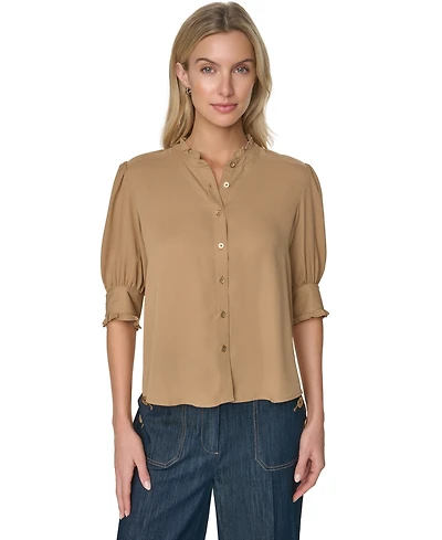Tommy Hilfiger Women's Puff Sleeve Ruffle Collared Shirt