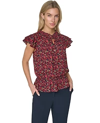 Tommy Hilfiger Women's Peplum Flutter-Sleeve Pull-On Blouse
