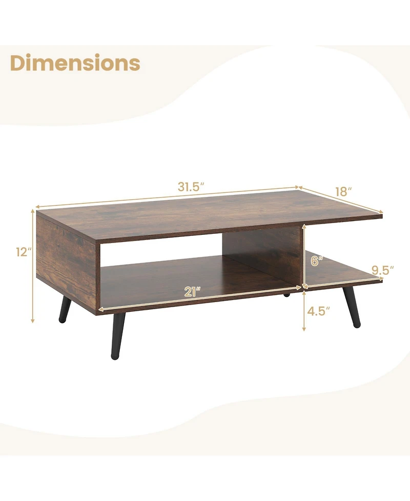 Slickblue Mid Century Modern Coffee Table 2 Tier Open Storage