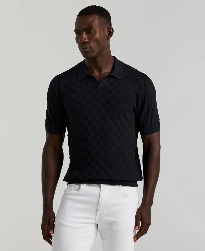 Perry Ellis Men's Checker Texture Open Polo Sweater