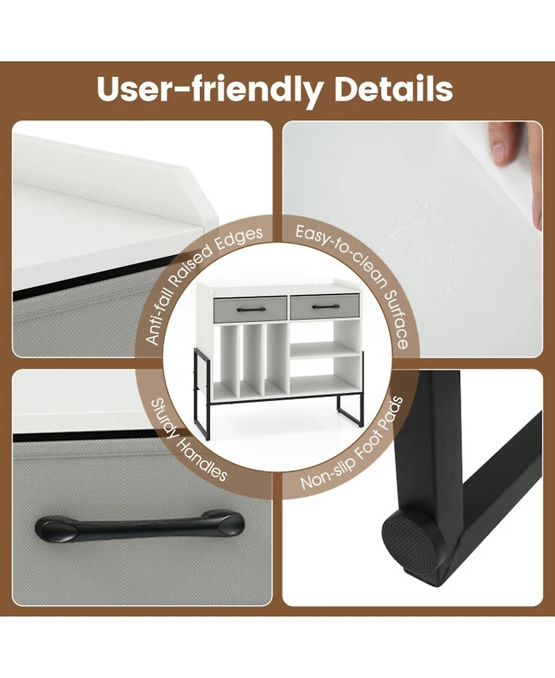 Gouun Vinyl Storage Cabinet with Charging Station and Adjustable Shelf