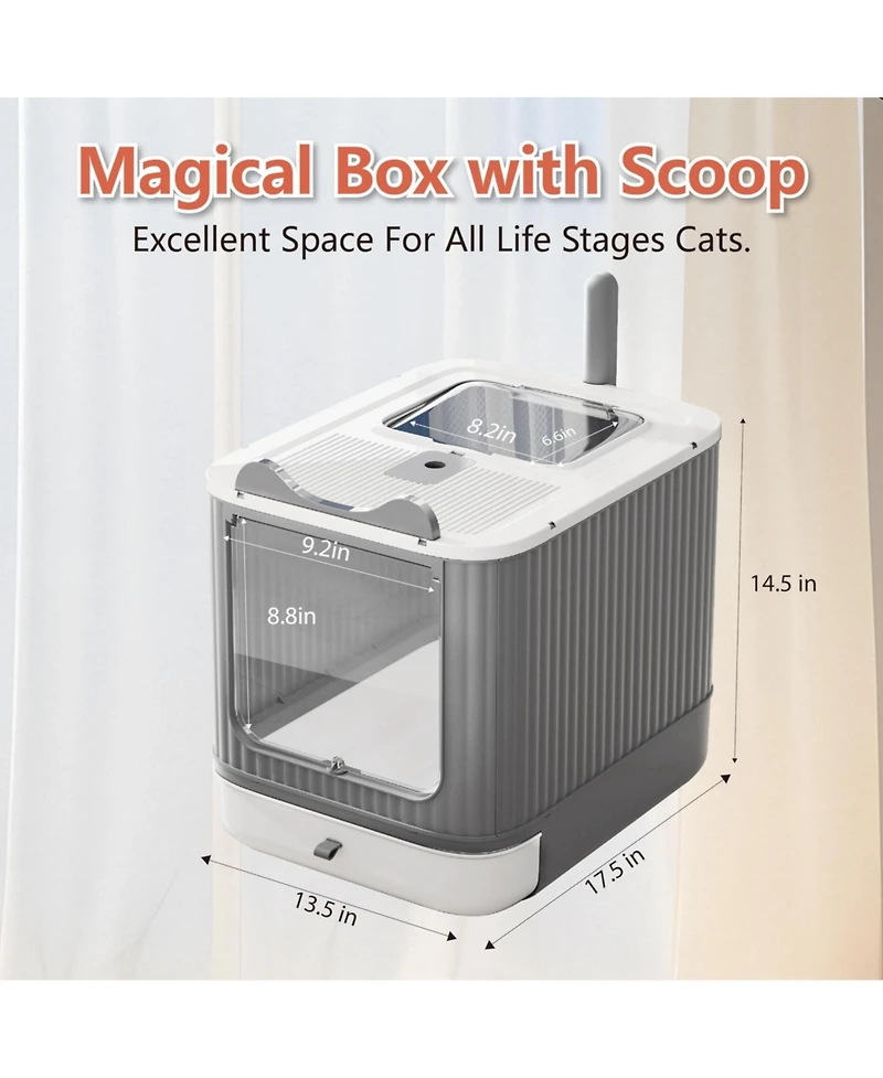 Aronkl Upgraded Fully Enclosed Cat Litter Box With Lid Drawer 3 Modes Easy Clean Anti-splashing For Kitten To Adult