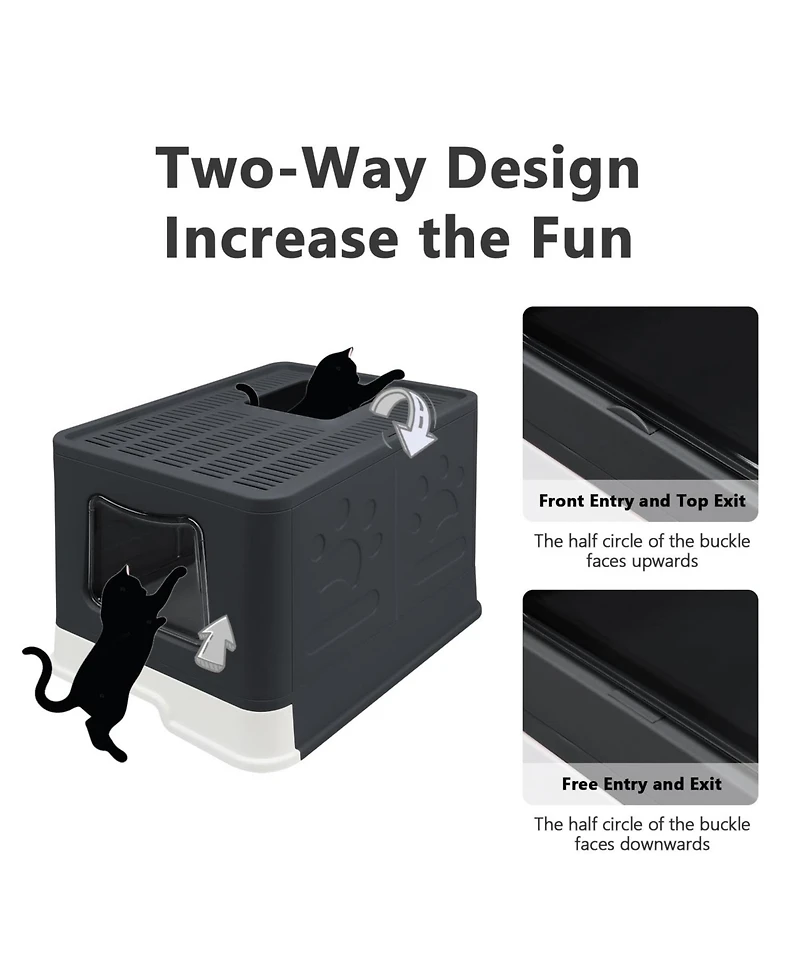 Aronkl Foldable Cat Litter Box Enclosed Top Entry Anti-splashing Large Private Space Easy Clean With Scoop 2-in-1 Brush