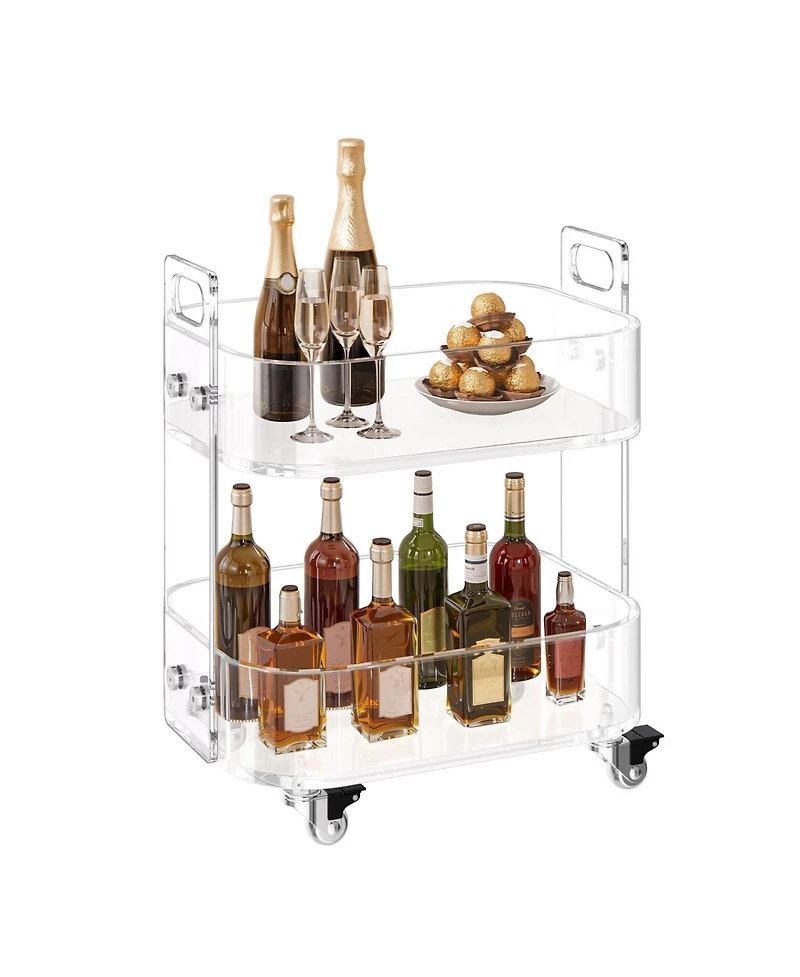 Sugift Acrylic Table with Wheels, 2-Tiers Mobile Rolling Cart, Modern Storage Desk