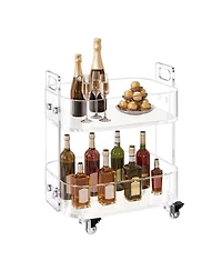 Sugift Acrylic Table with Wheels, 2-Tiers Mobile Rolling Cart, Modern Storage Desk