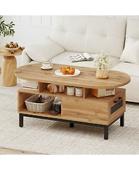 Sugift 47 in Oval Coffee Table with Storage and Open Compartments