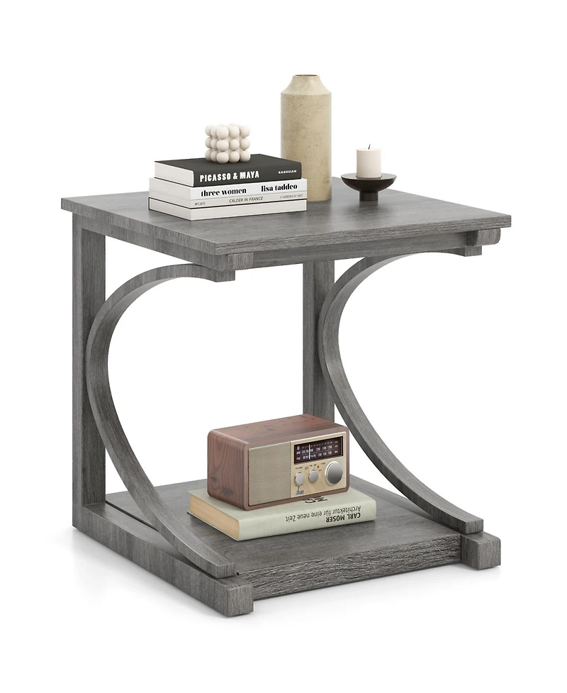 Sugift C Shaped Two Tier End Table for Sofa and Bedside