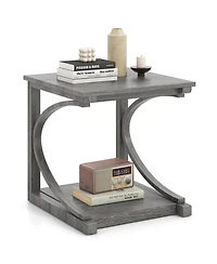 Sugift C Shaped Two Tier End Table for Sofa and Bedside