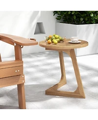 Sugift Round Teak Wood Side Table with Slatted Tabletop