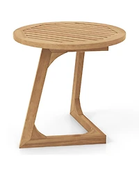 Sugift Round Teak Wood Side Table with Slatted Tabletop