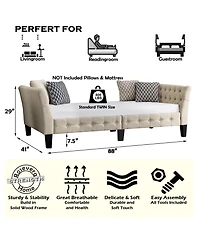 Boyel Living Button Tufted Upholstered Bed Vintage Style Bed Frame with Solid Wood Legs