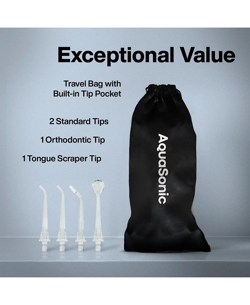 AquaSonic Elite Rechargeable Water Flosser - 300ml Tank, 4 Tips, Travel Bag